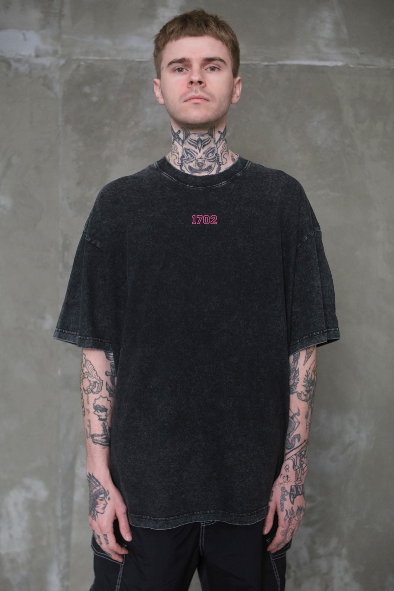 Футболка мужская оверсайз Without Washed вываренная с принтом Pink 1702 L/XL Black (L8049606)