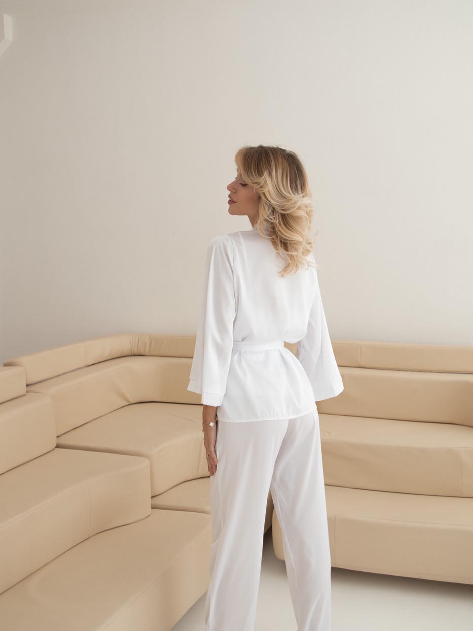 Домашний костюм женский тройка кимоно/штаны/майка 2XL-3XL White (2031956244) - фото 6