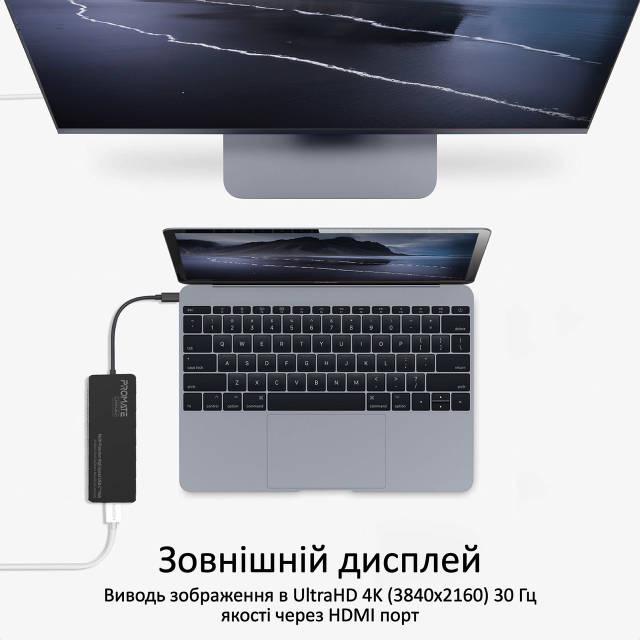 USB-C хаб 4-в-1 Promate LinkHub-C HDMI/2xUSB 3.0/SD/MicroSD Black - фото 3