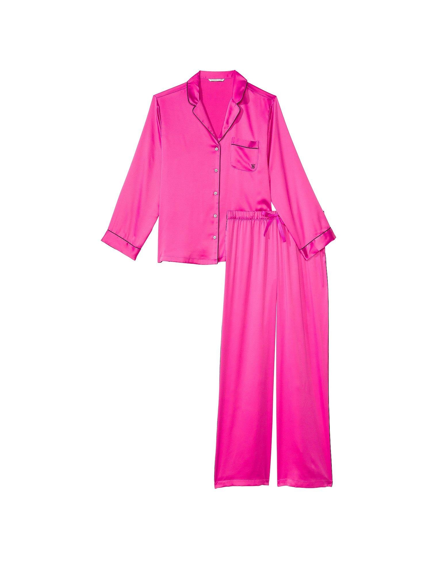 Пижама сатиновая Victoria's Secret Satin Long Pajama Set Fuchsia Frenzy