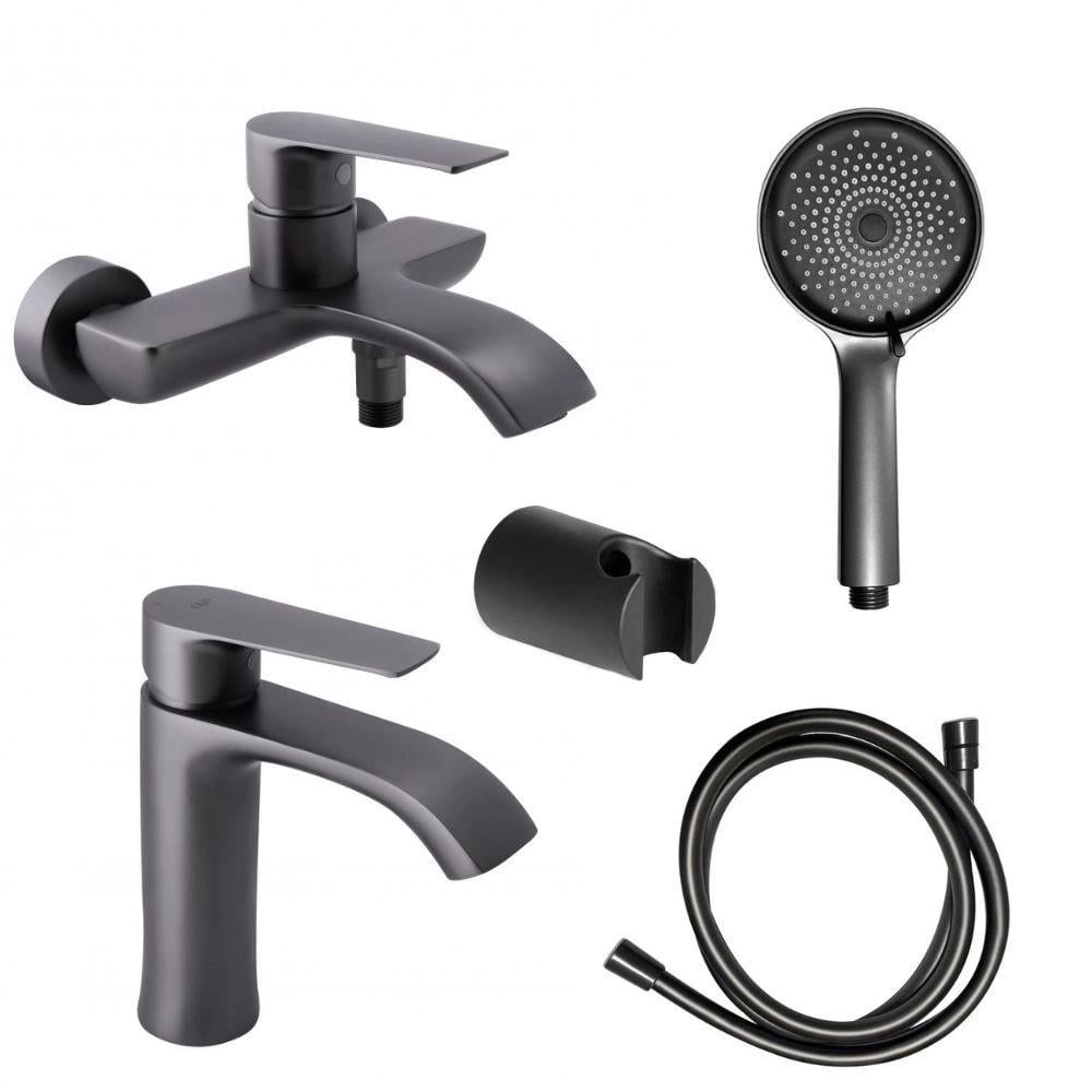 Комплект смесителей для ванны Q-tap Zelnava QTZELN1050101G/QTZELN3050101G с душевым гарнитуром Графитовый (24582869) Комплект смесителей для ванны Q-tap Zelnava QTZELN1050101G/QTZELN3050101G с душевым гарнитуром Графитовый (24582869)