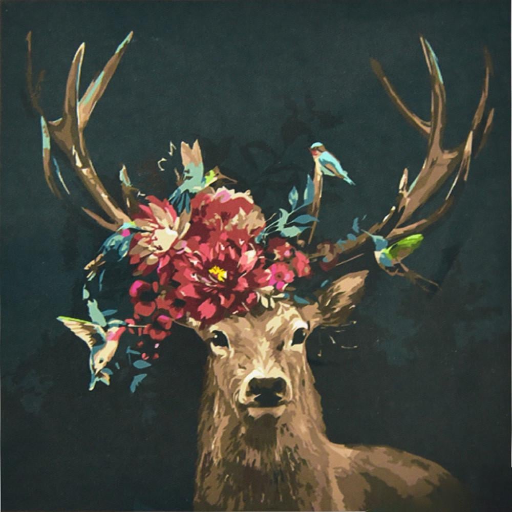 Картина по номерам Strateg Олень с цветами 50х50 см (AA007)