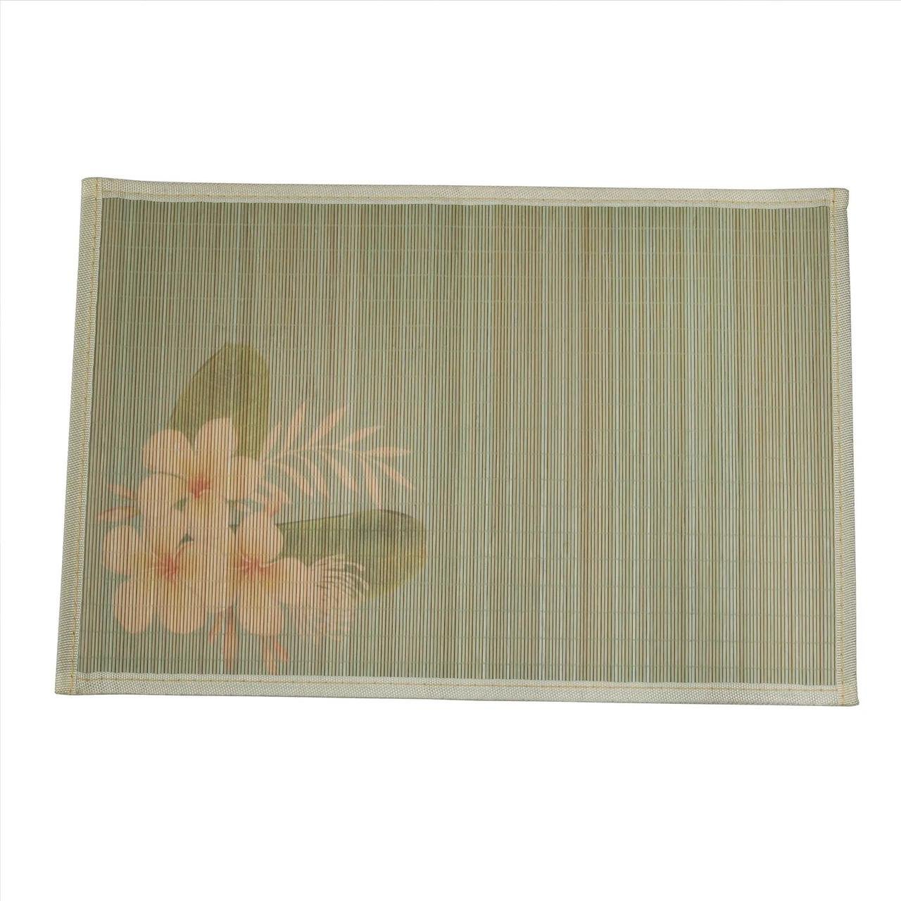 Коврик под тарелки Wellamart с цветами сервировочный бамбуковый 45x30 см Оливковый (91640002)