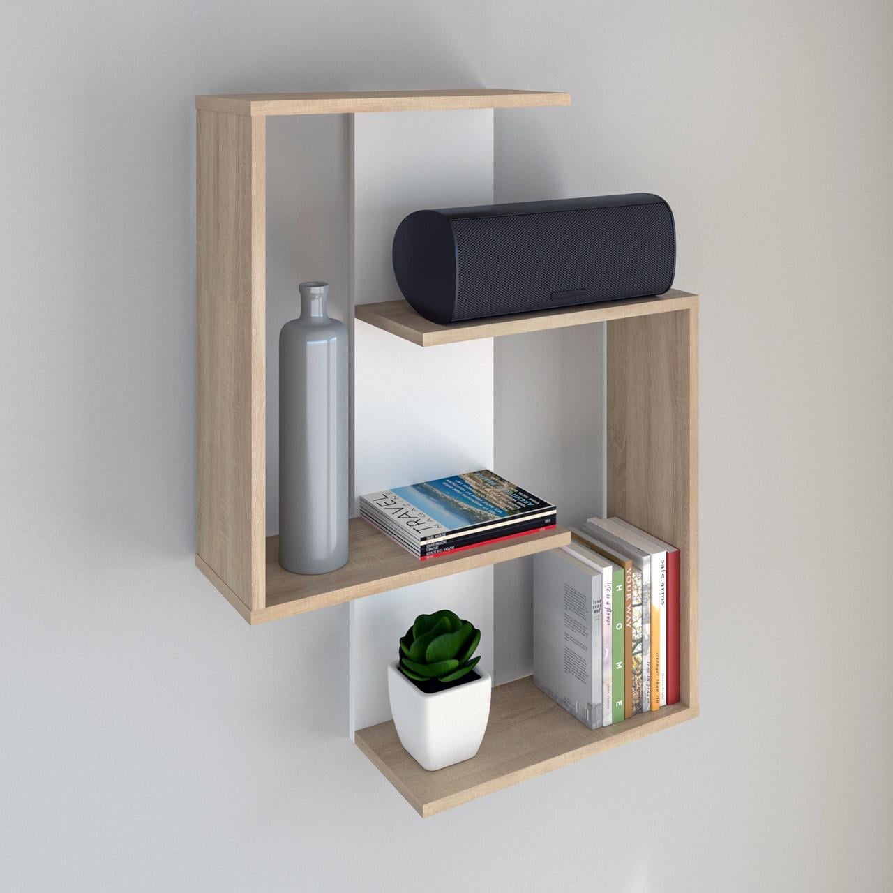 Полка настенная настенная 85х65х19 см Дуб сонома/Белый (Assen)