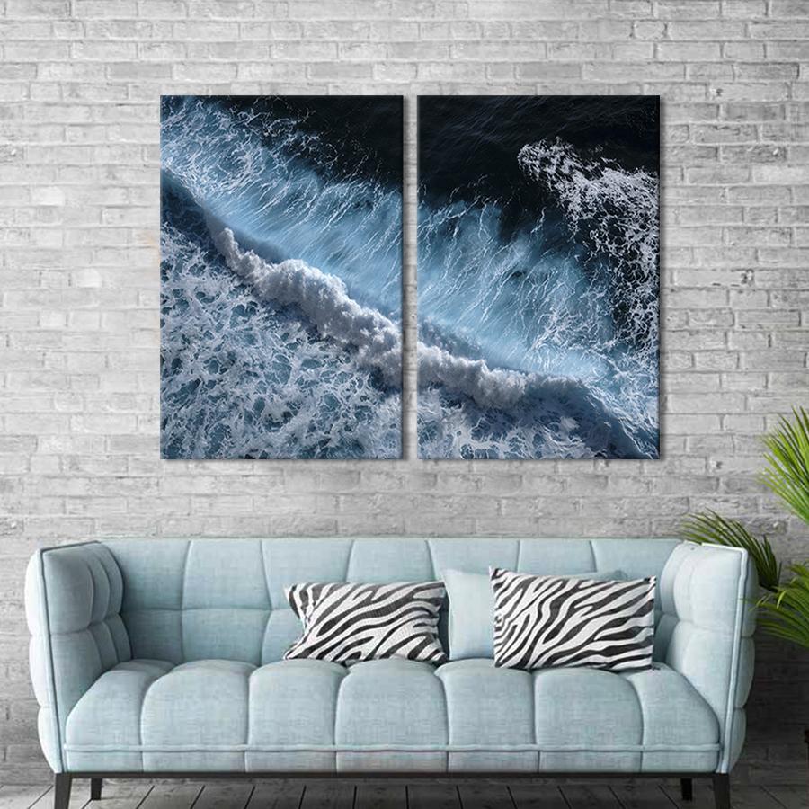 Настінний декор диптих картина на холсті для інтер’єру Холодні морські хвилі 71x51 см (456-2)