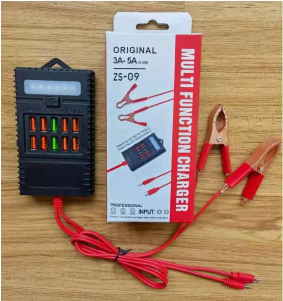 Портативний HUB ZS-09-2 із крокодилами на 5хUSB2.0 2.4A LED живлення 12В Black Box