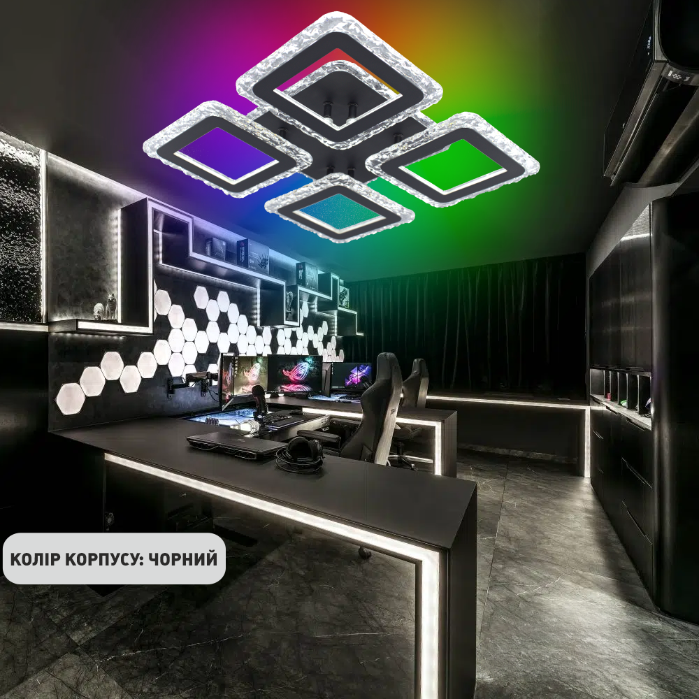Люстра-смарт світлодіодна ESLLSE ROOM ICE 70W 4S з підсвічуванням RGB 385×385×75 мм Чорний - фото 4 Люстра-смарт світлодіодна ESLLSE ROOM ICE 70W 4S з підсвічуванням RGB 385×385×75 мм Чорний - фото 4