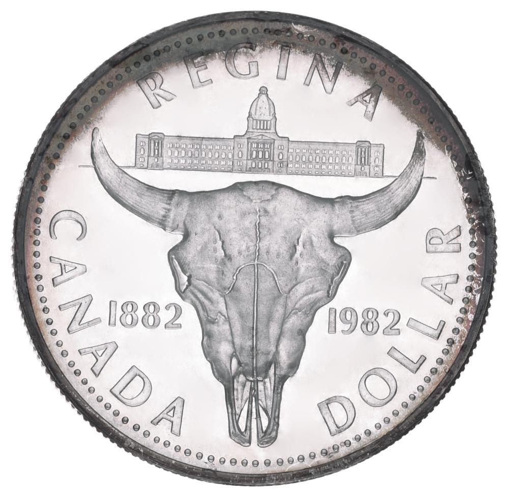 Коллекционная монета Канада 1 доллар 1982 серебро F-VF 100 лет городу Реджайну (М22662)