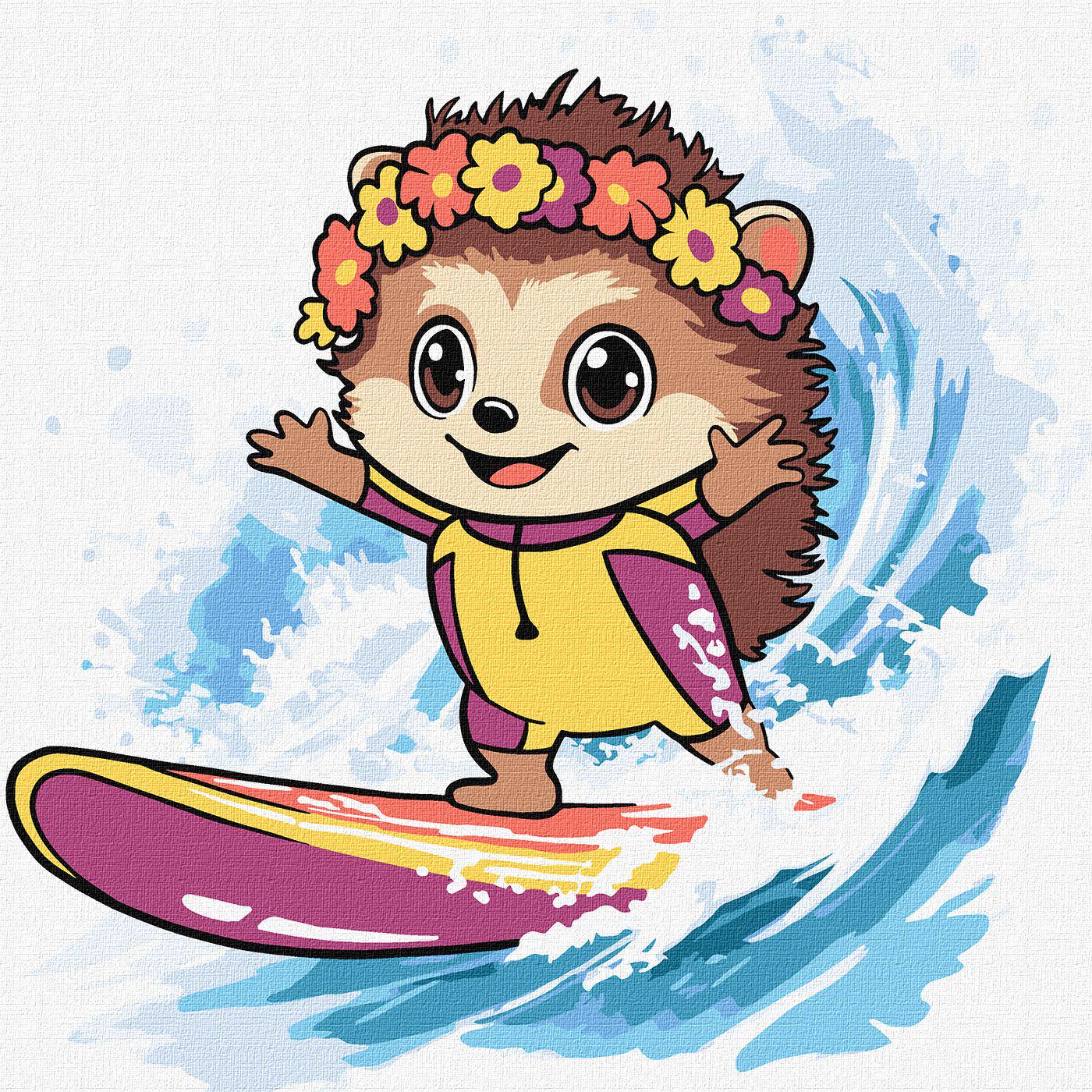 Набір для розпису по номерах Ideyka 5+ Літо Їжак ловить хвилю КНО1255 25x25 см (MTT-199494)