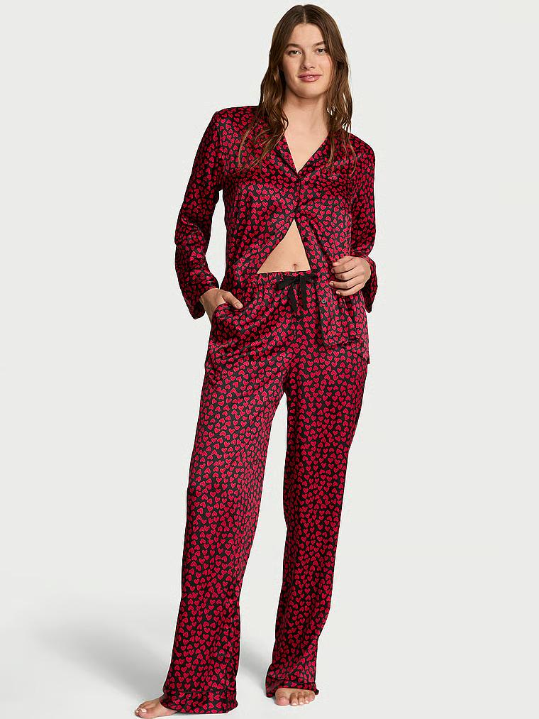 Пижама сатиновая Victoria's Secret Signature Satin Long Pajama Set Regular XS Красный (27179141)