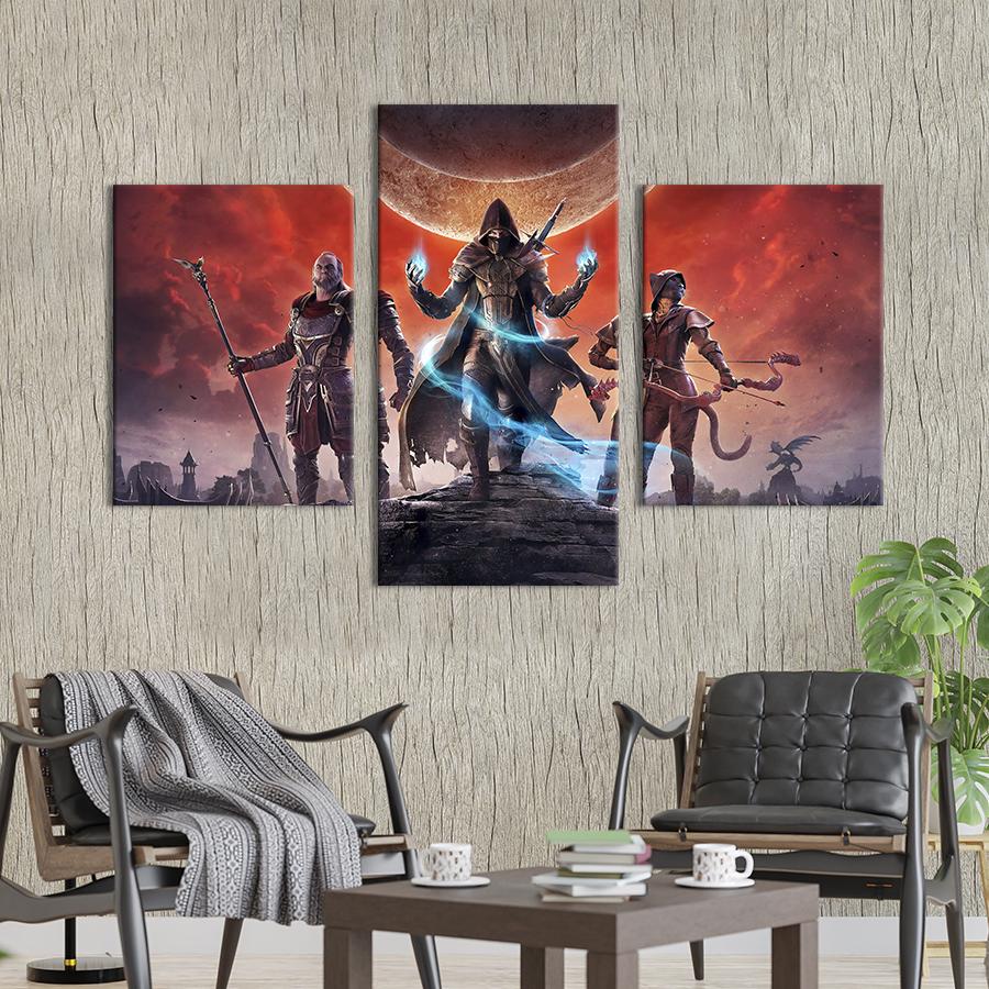 Картина на холсте триптих Персонажи игры The Elder Scrolls 66x40 см (1519-32)