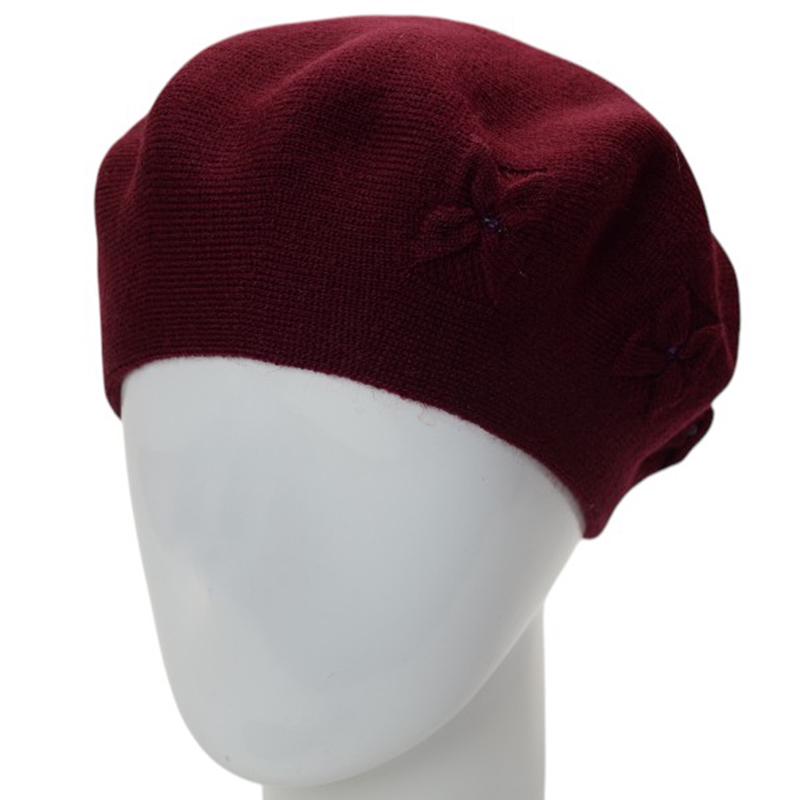 Берет женский двойной тонкой вязки Lirus Баунти с узором и стразами Бордовый