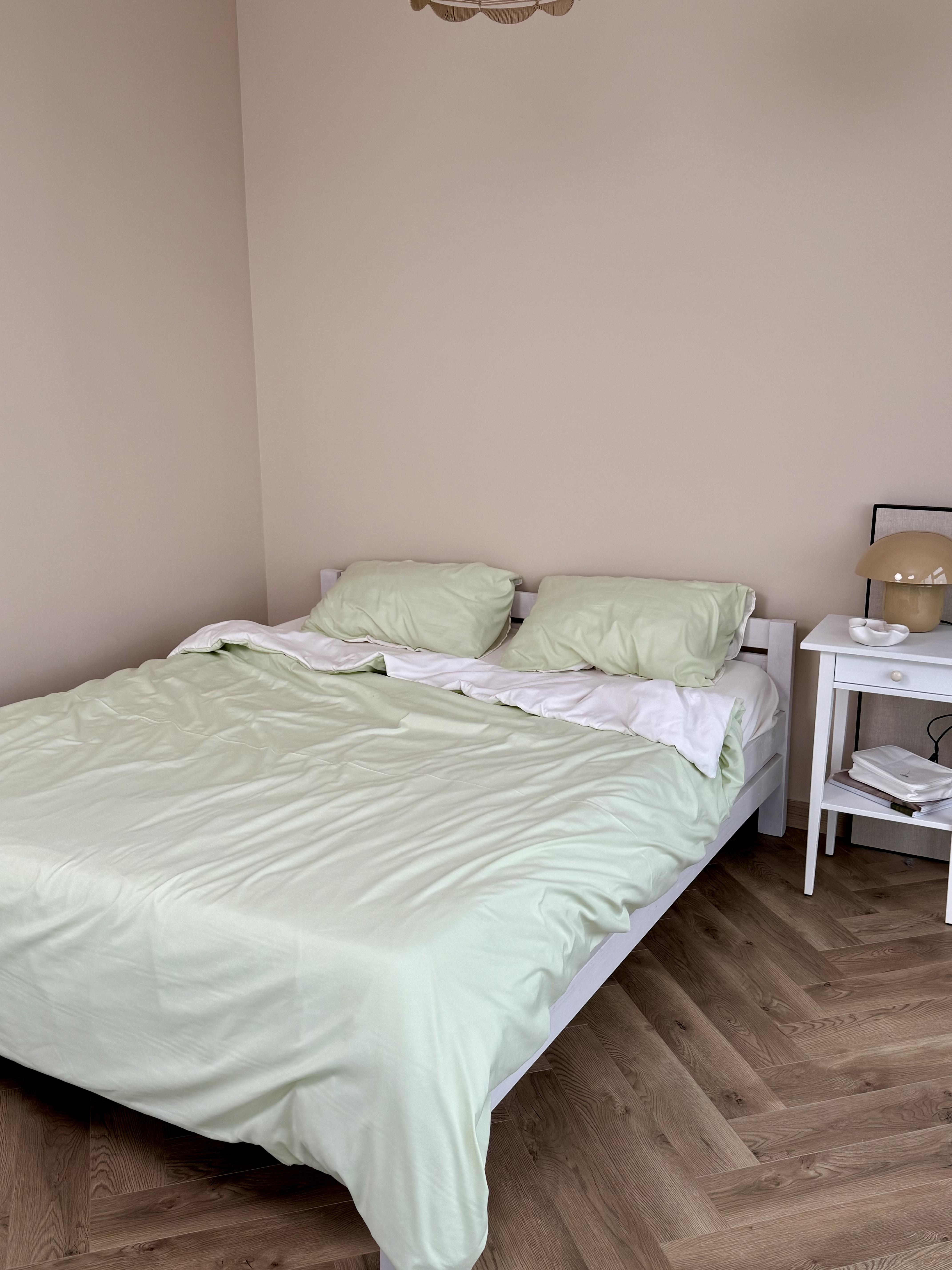 Комплект постельного белья Тень сатин семейный/наволочки 50х70/70х70 см Молочный/Салатовый (6851) - фото 5