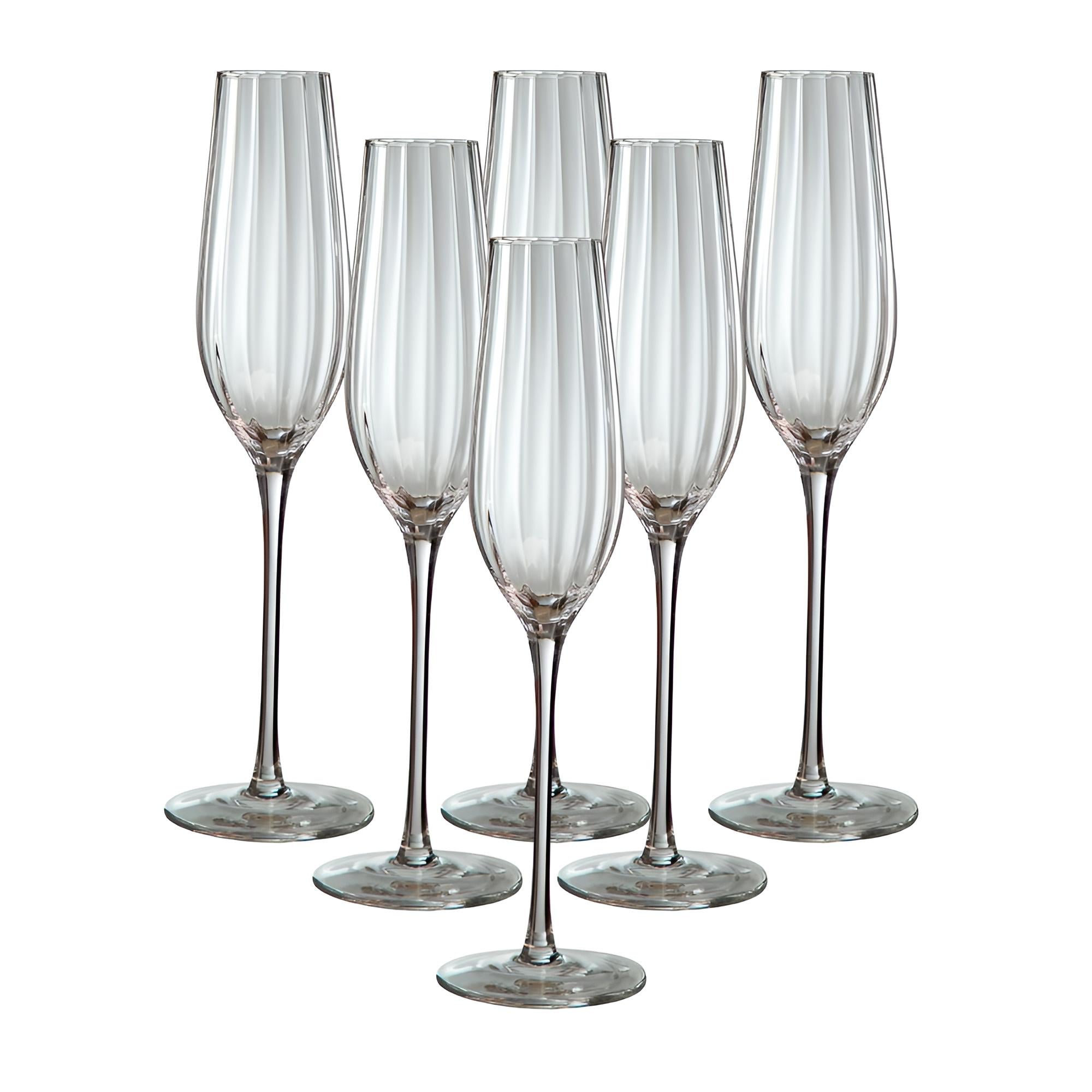 Набор бокалов для шампанского ребристых на тонкой ножке 6 шт. 350 мл (HP95)