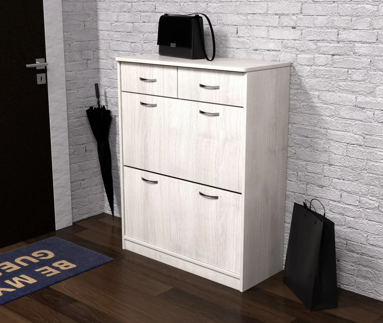 Тумба для обуви Kontinent No2 80х35х101 см Дуб Шамони Светлый (50614443) - фото 2 Тумба для обуви Kontinent No2 80х35х101 см Дуб Шамони Светлый (50614443) - фото 2