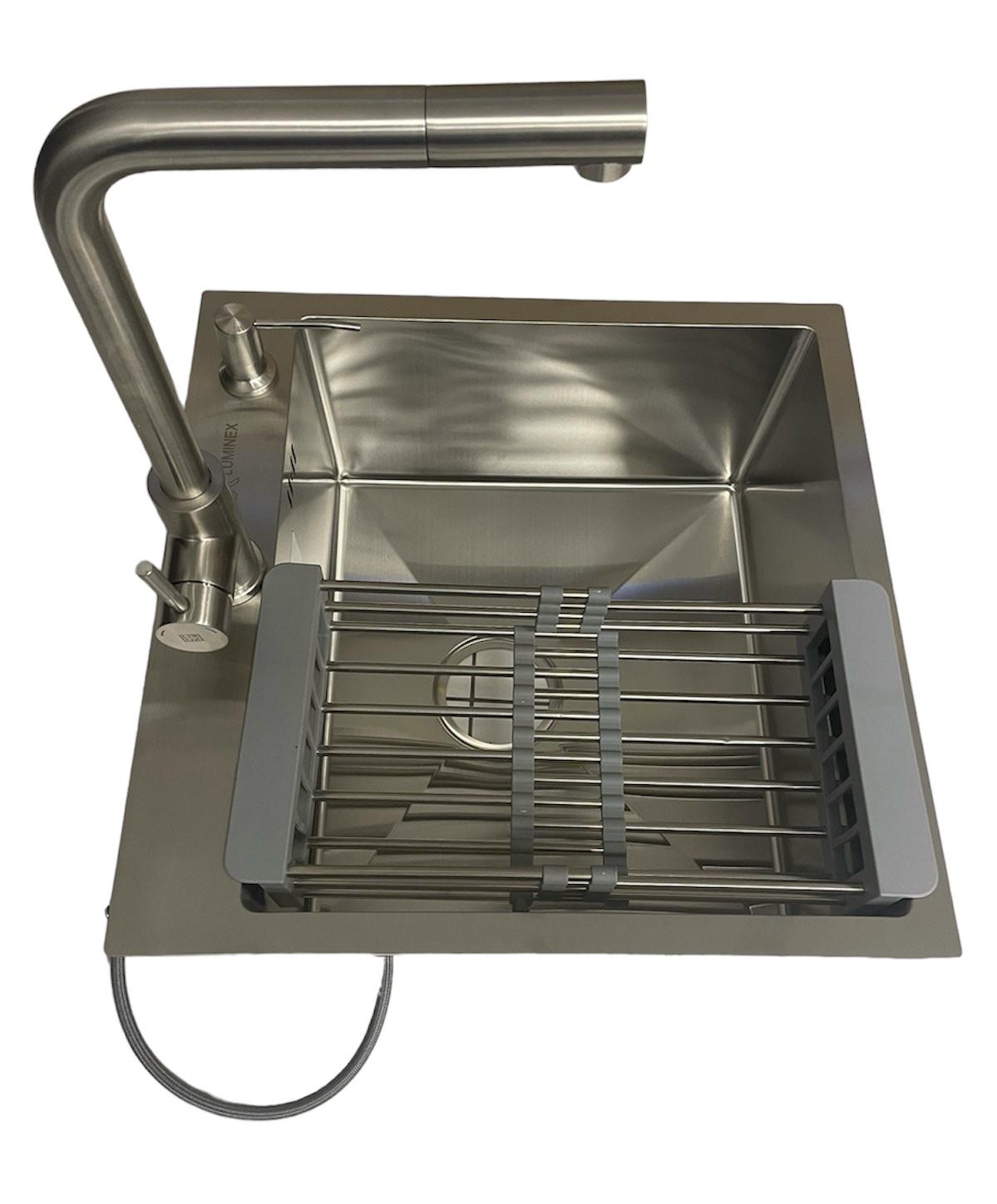 Мийка Luminex 5050 Сірий/змішувач для кухні з висувним виливом Kroner ESG03917BLK