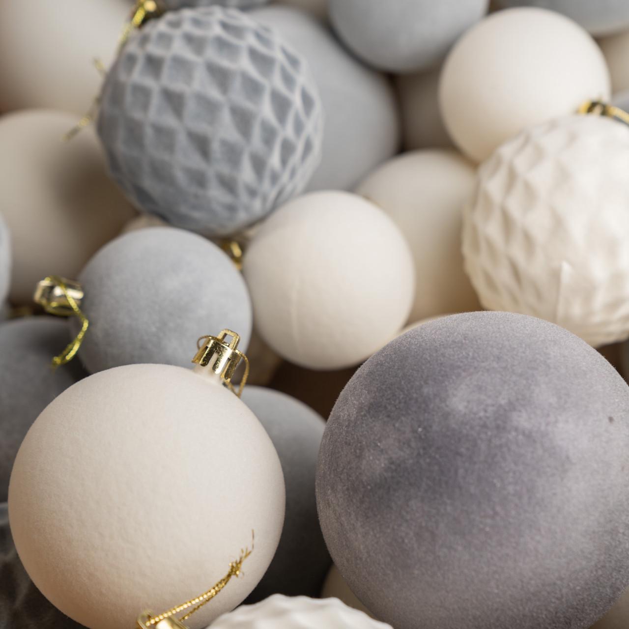 Набор новогодних шаров Бархат 40 шт. Серый (21594669) - фото 4 Набор новогодних шаров Бархат 40 шт. Серый (21594669) - фото 4