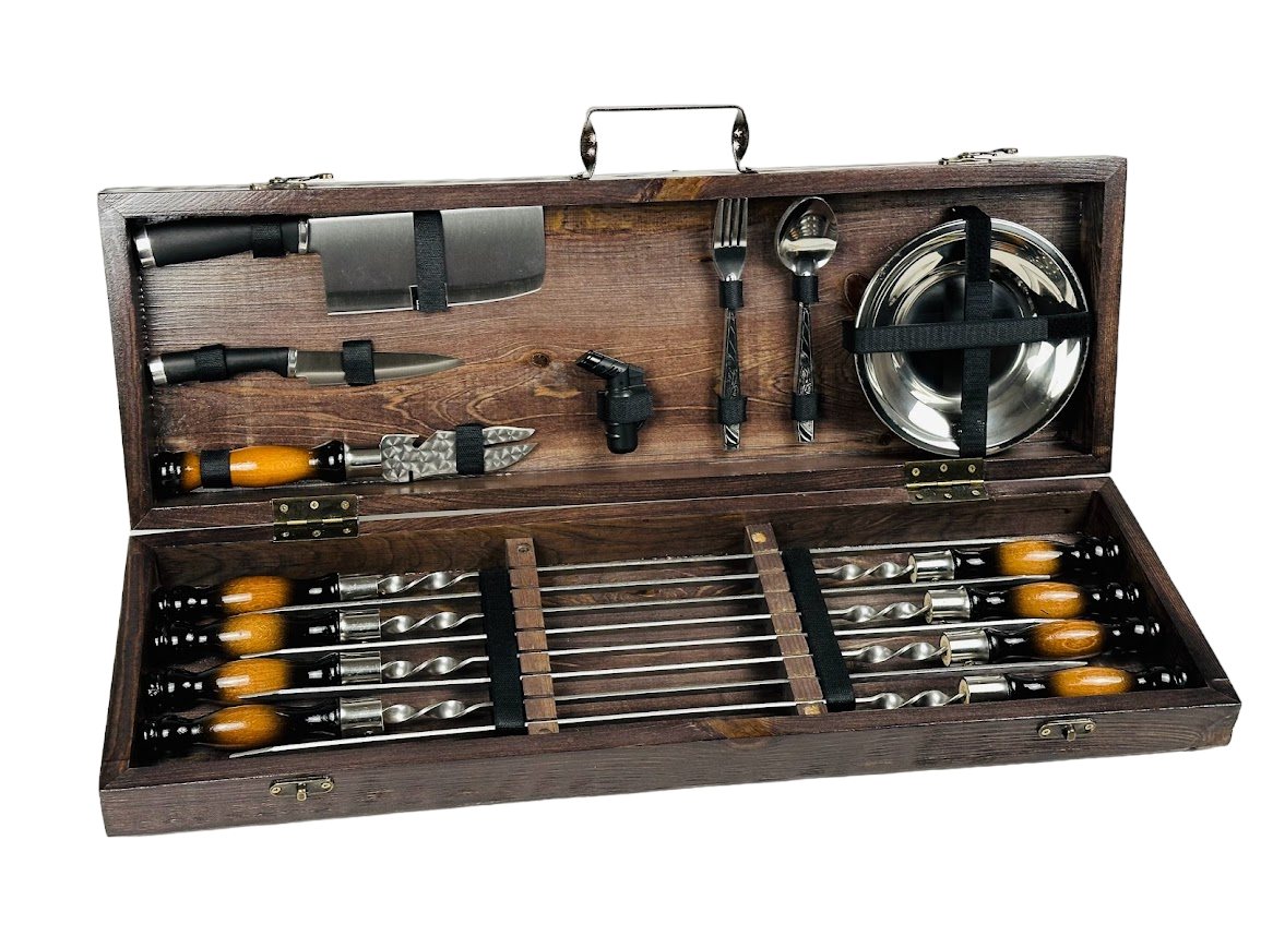 Набір шампурів подарунковий Голд у дерев'яному кейсі на 30 предметів (106-10-KS-7606)