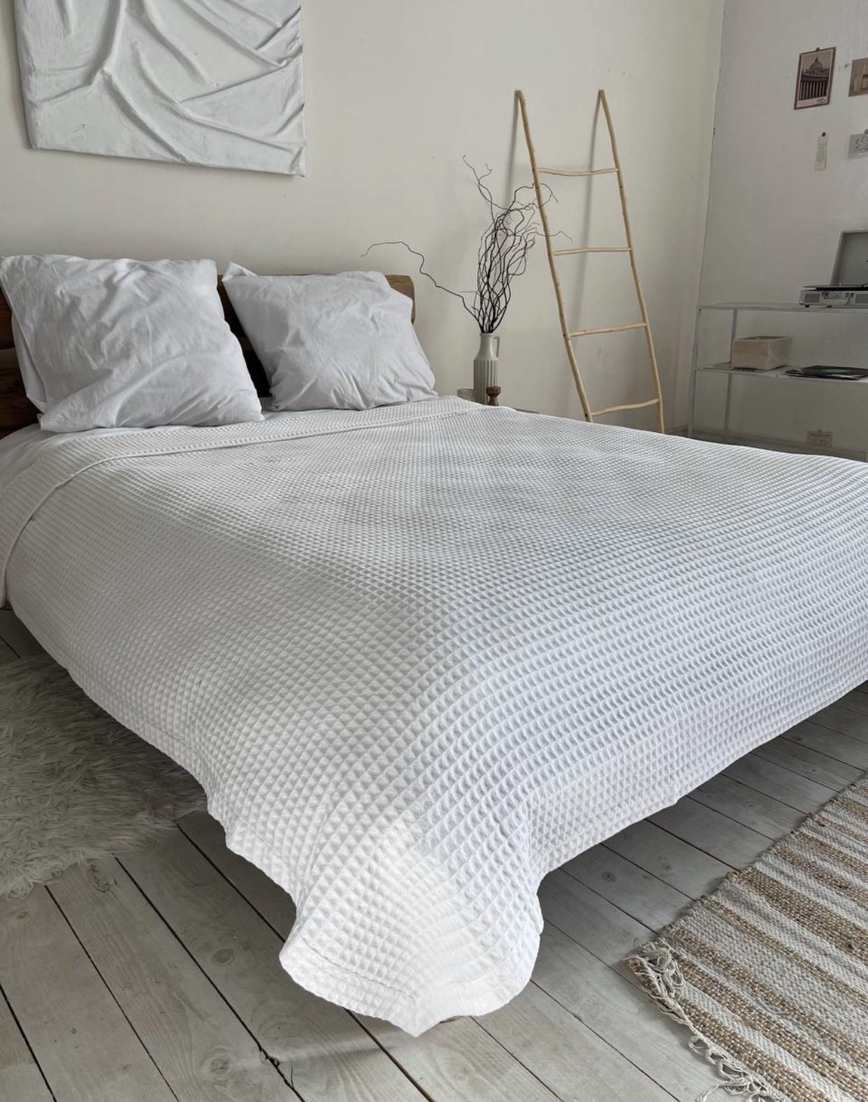 Покрывало хлопковое вафельное 200х230 см Серый (Д-al-vaf-pled-001-25)