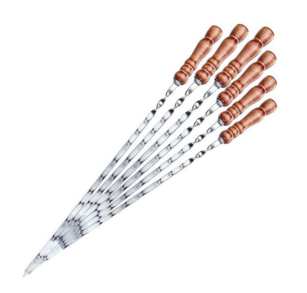 Шампур з нержавіючої сталі для шашлика з дерев'яною ручкою 750x13x3 мм (AWN-00325)