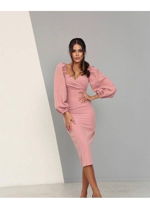 Сукня міді з відкритими плечима та об’ємними рукавами (032-5)