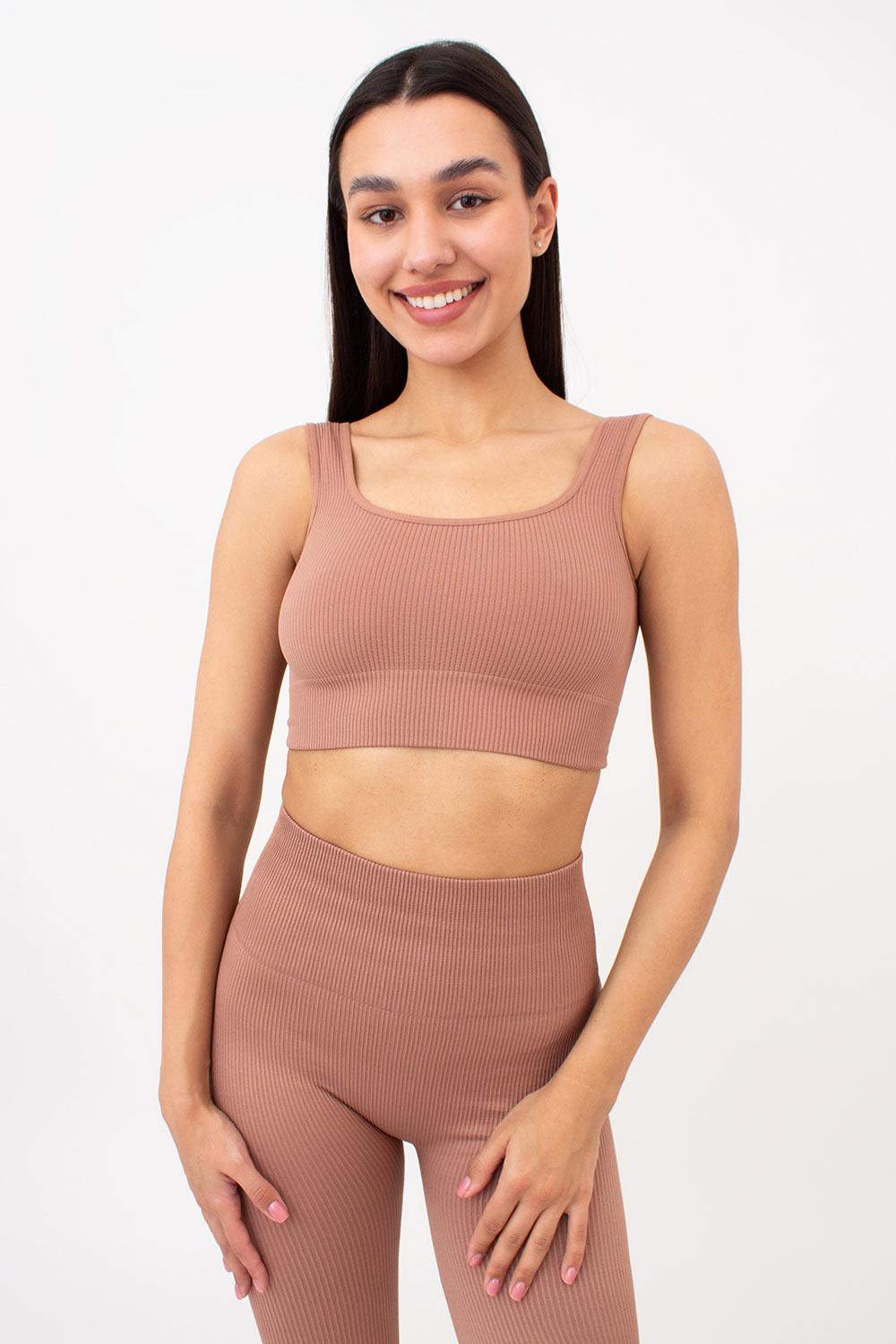 Топ в рубчик Giulia TOP RIB на широких бретелях S/M Brown (27068296)