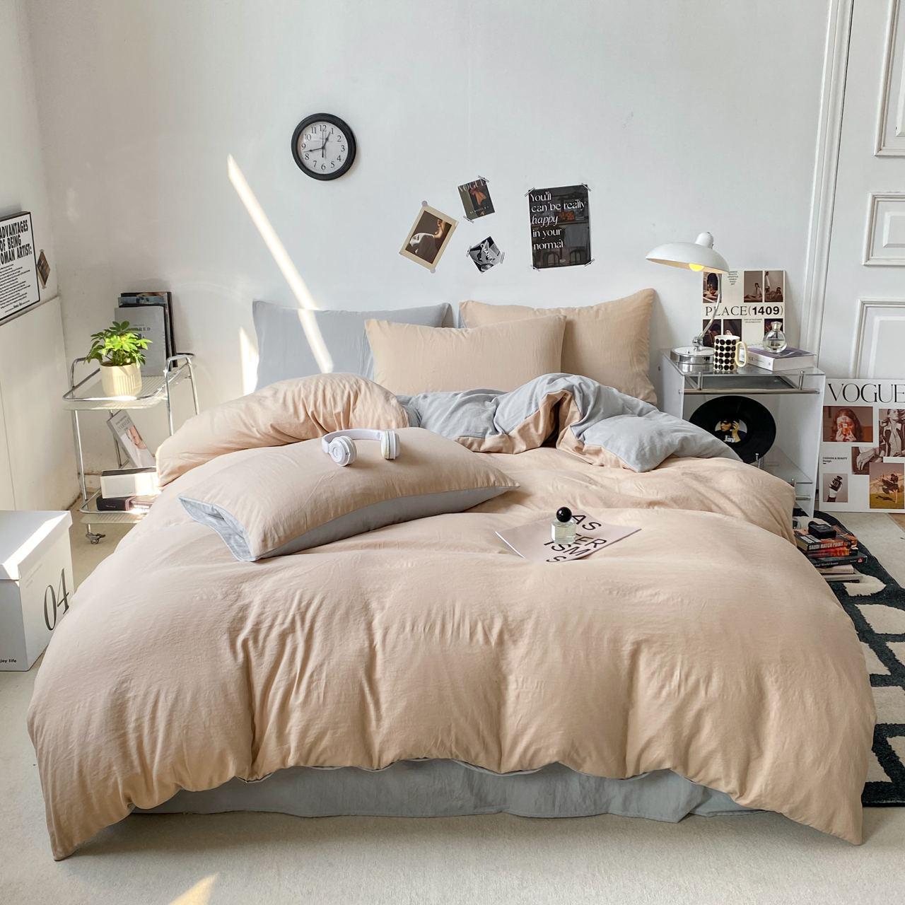 Комплект постельного белья Тень сатин полуторный/наволочки 50х70/70х70 см Бежевый/Серый (6816) - фото 1