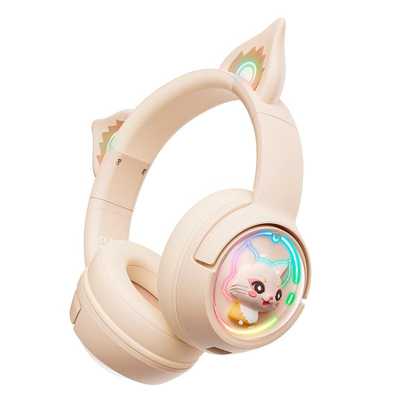 Наушники беспроводные Onikuma Cat Ear B5 Bluetooth Wireless Gaming Headset RGB-подсветка Бежевый (27316540) - фото 5