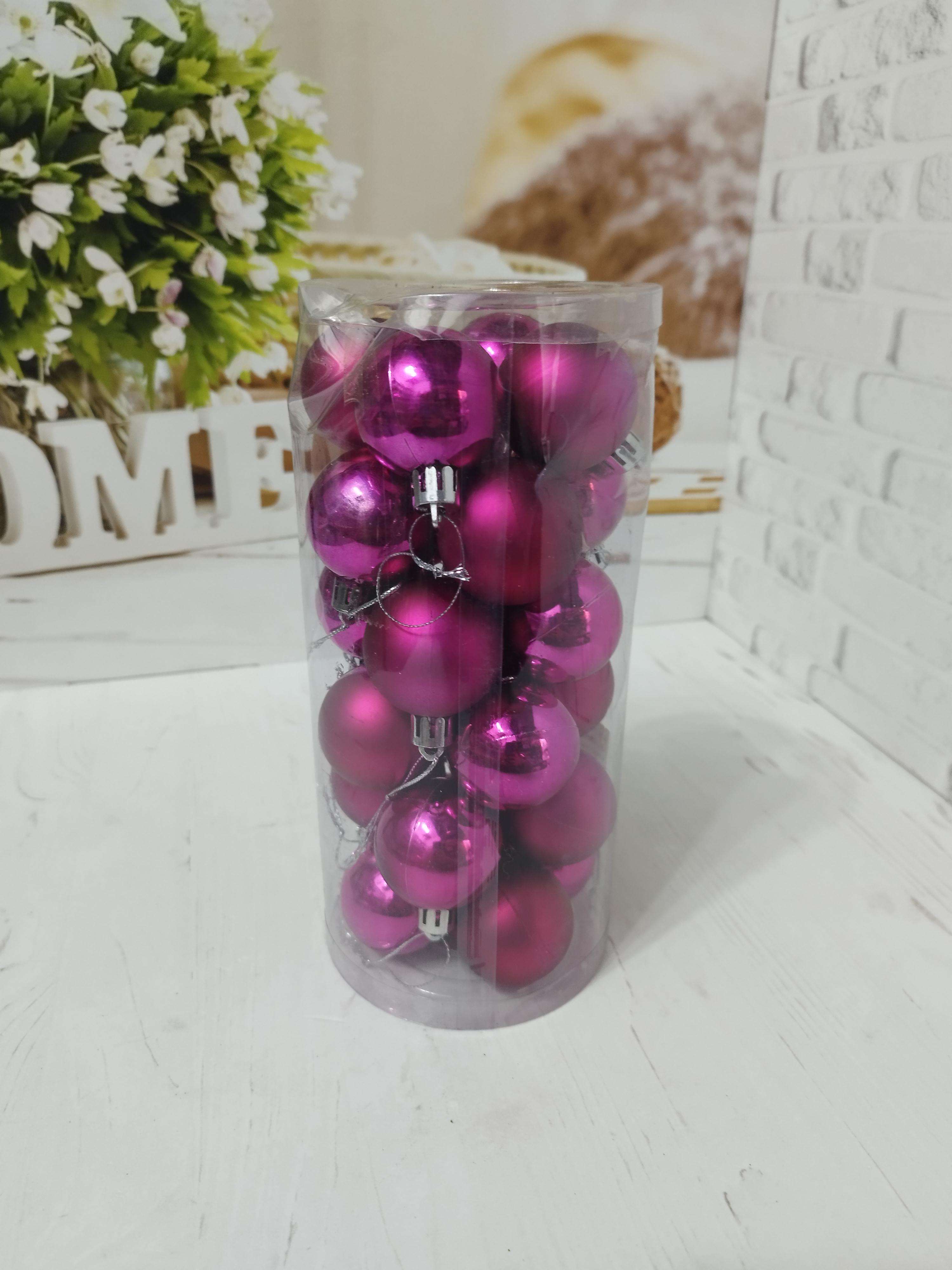 Набор новогодних шаров на елку пластиковых 4 см 24 шт. Розовый (LS9004-17) - фото 1