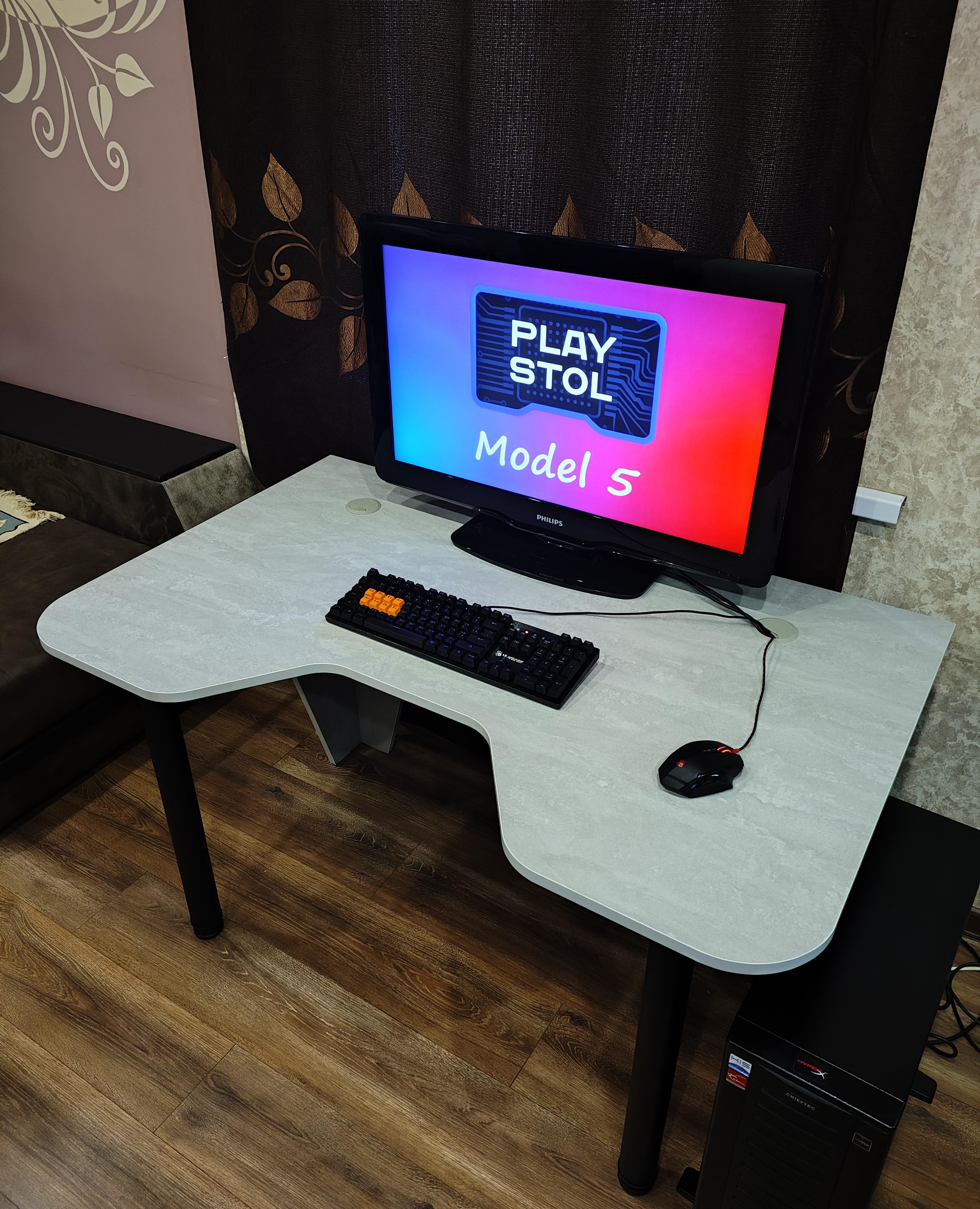 Компьютерный стол геймерский игровой PlayStol Model 5 1300х800х730 мм Бетонный камень Компьютерный стол геймерский игровой PlayStol Model 5 1300х800х730 мм Бетонный камень