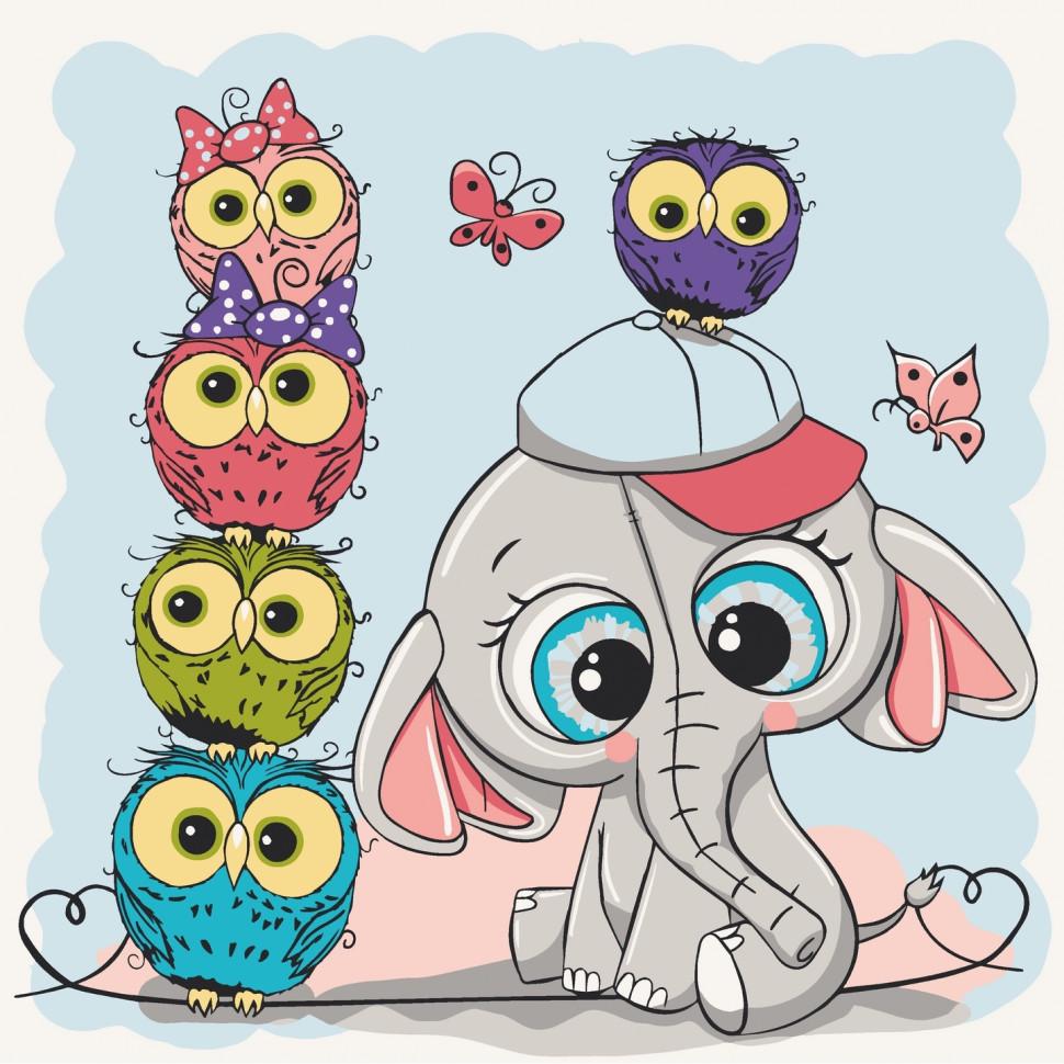 Картина по номерам ART CRAFT Слоник с совами 30x30 см без коробки (ACR-15561-AC)