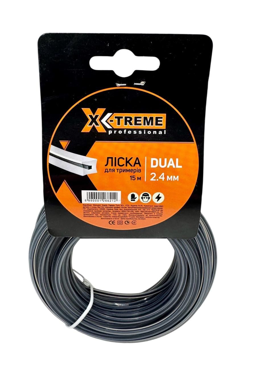 Леска для мотокосы X-Treme DUAL 2,4 мм × 15 м квадрат армированная (2931087272)