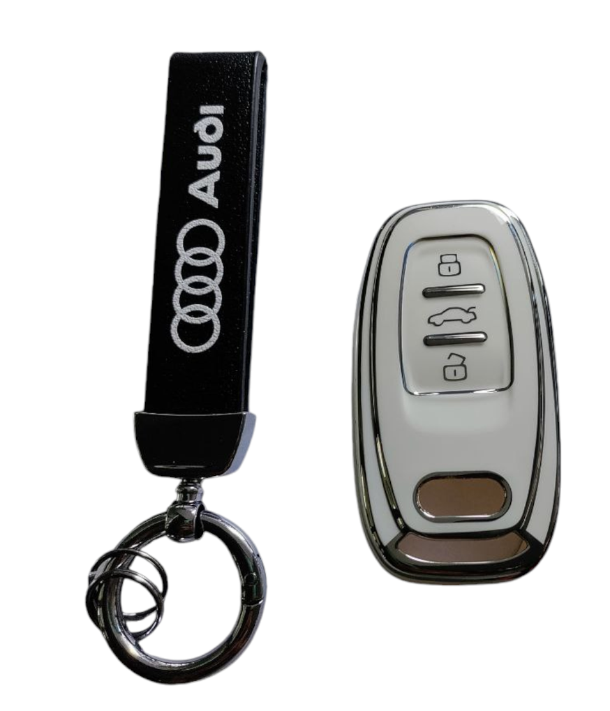 Чехол для ключа Audi с серебряной рамкой Белый (2360834201)