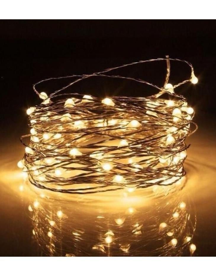 Гирлянда нить Led Капли росы на 50 светодиодов 5 м на батарейках Белый теплый (9d668355)