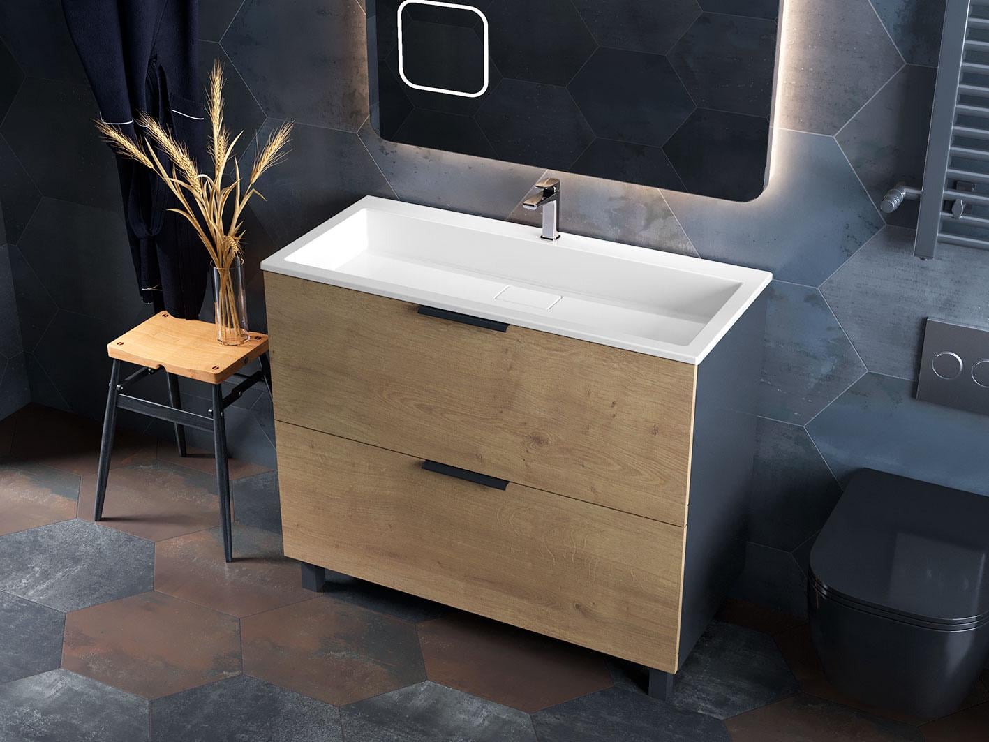 Тумба напольная для ванной комнаты Luxor Sena 100 Дуб с умывальником Imperio Low 100 см Коричневый/Антрацит (36618606) Тумба напольная для ванной комнаты Luxor Sena 100 Дуб с умывальником Imperio Low 100 см Коричневый/Антрацит (36618606)