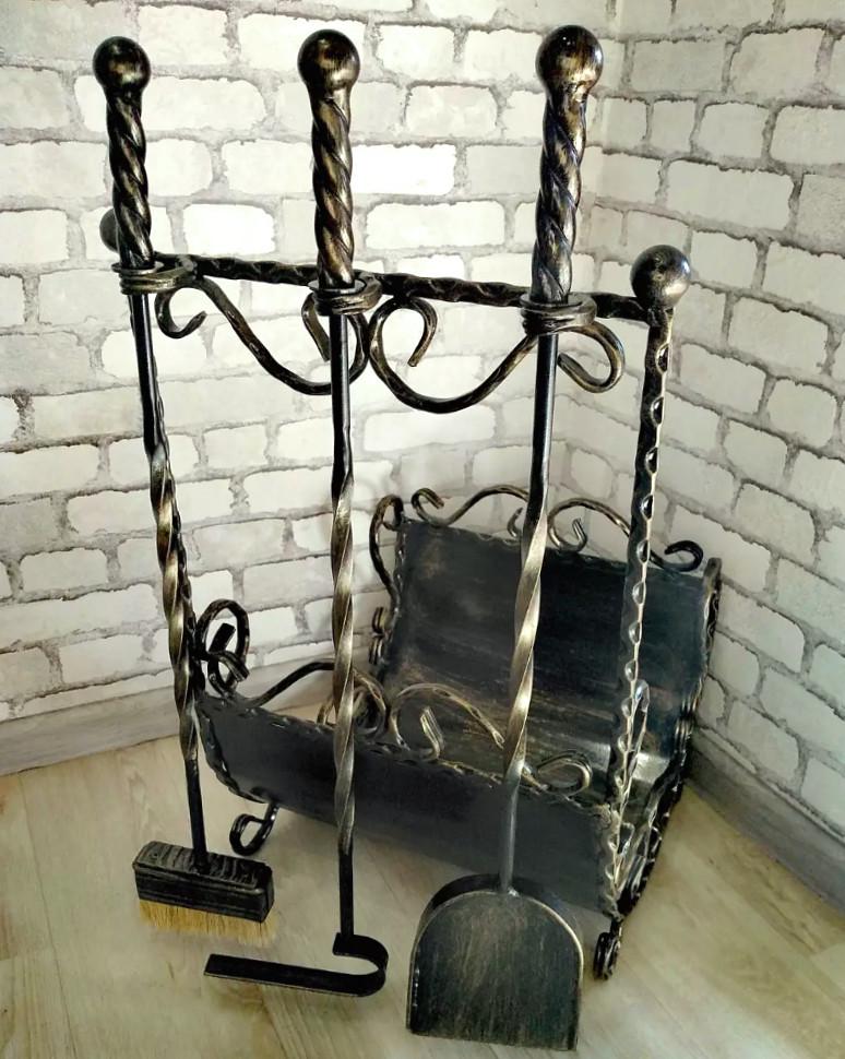 Набор для каминных принадлежностей с дровницей кованый (Vi_0011) - фото 4