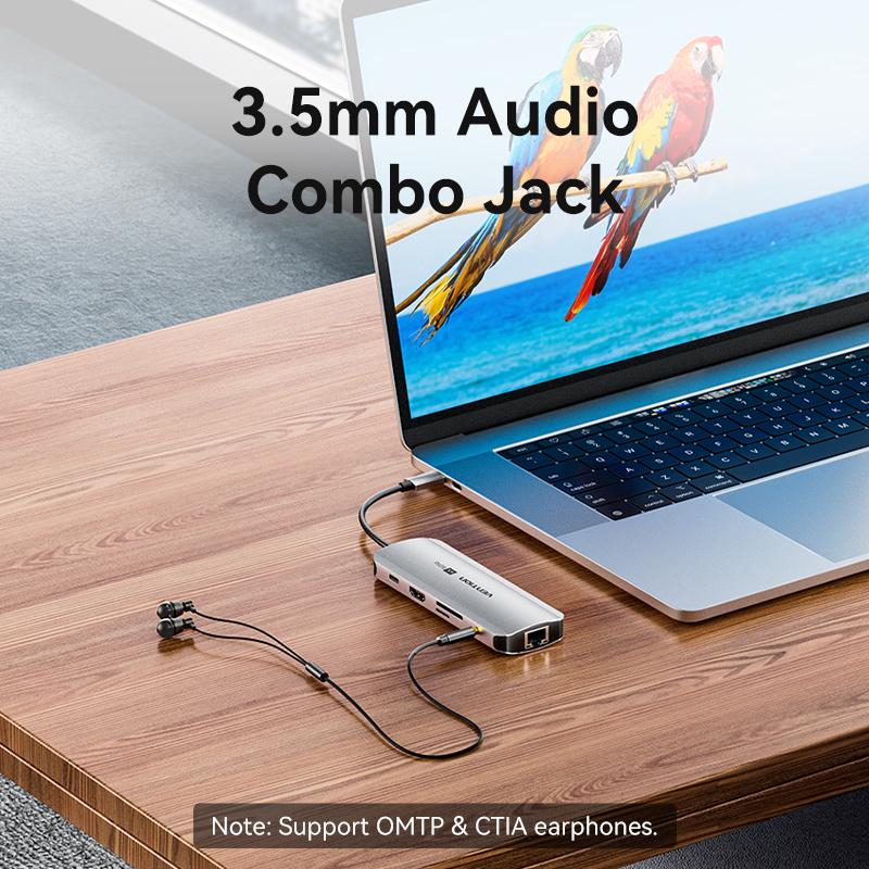 USB-хаб Vention Type-C-3x USB 3.0/5 Гбит/с HDMI 4K 60Hz/Type-C PD 100W/SD/TF карты RJ45 1 Гбит/с 3,5 мм minijack USB-C Серый (TQLHB) - фото 11