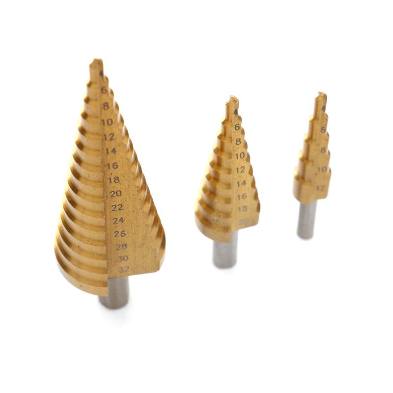 Набір свердел ступінчастих конусних Kraft&Dele HSS TYTAN по металу/дереву/пластику 4-32 мм 3 шт. (KD10244) - фото 5 Набір свердел ступінчастих конусних Kraft&Dele HSS TYTAN по металу/дереву/пластику 4-32 мм 3 шт. (KD10244) - фото 5