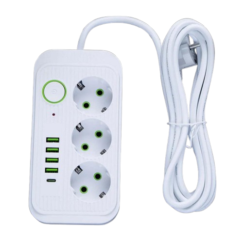 Удлинитель 2500 Вт 3 розетки 4 USB/Type C с кабелем 2 м Белый (F09U)