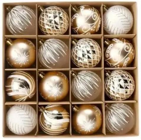 Набор игрушек на елку 6 см 16 шт. Белый с золотым Набор игрушек на елку 6 см 16 шт. Белый с золотым