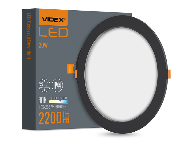 Світильник світлодіодний врізний Videx VL-DLBR-205B DownLight 20W круглий 5000K Чорний (7679)