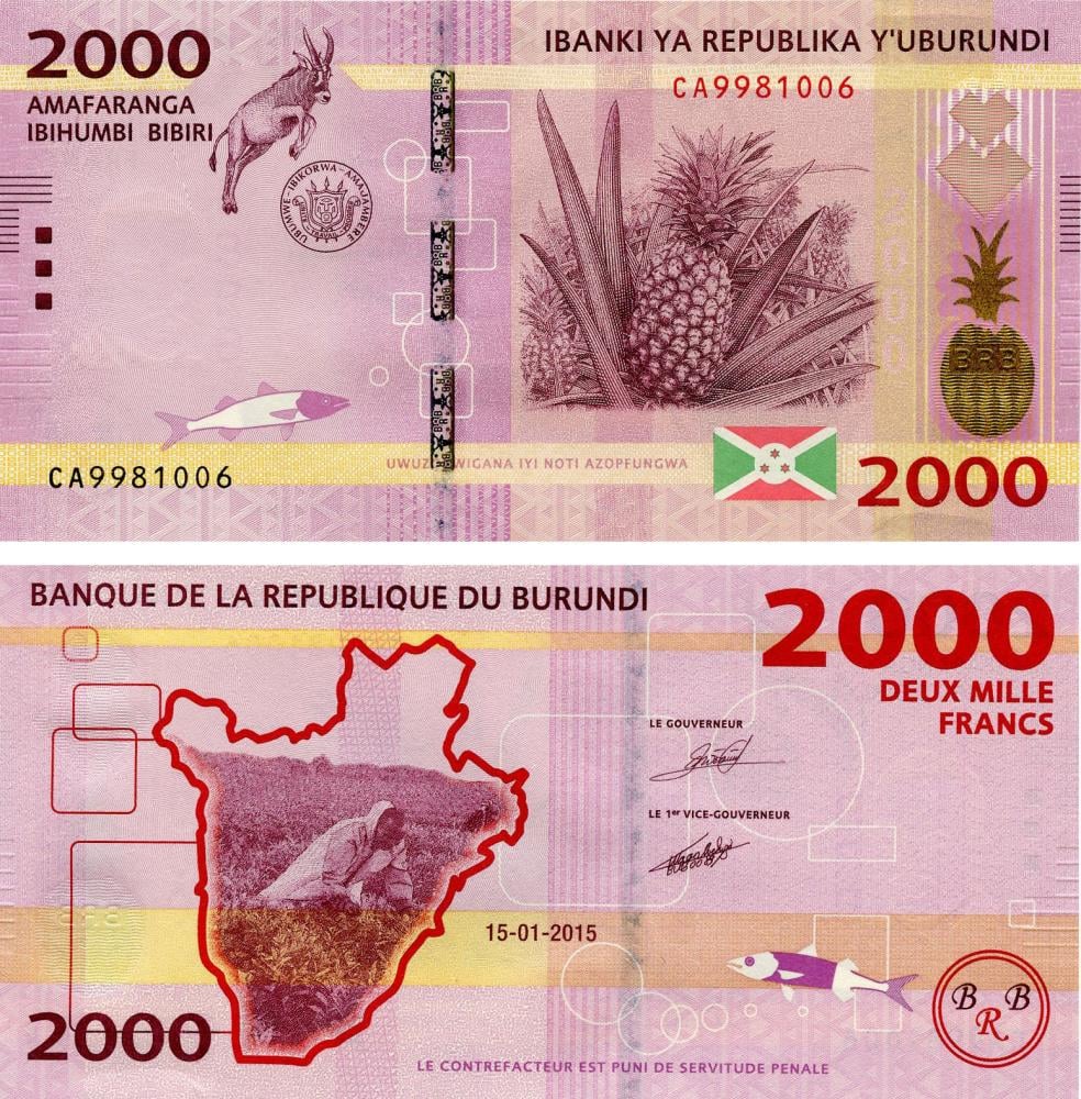 Коллекционная банкнота Бурунди 2000 франков 2015 UNC (P52)
