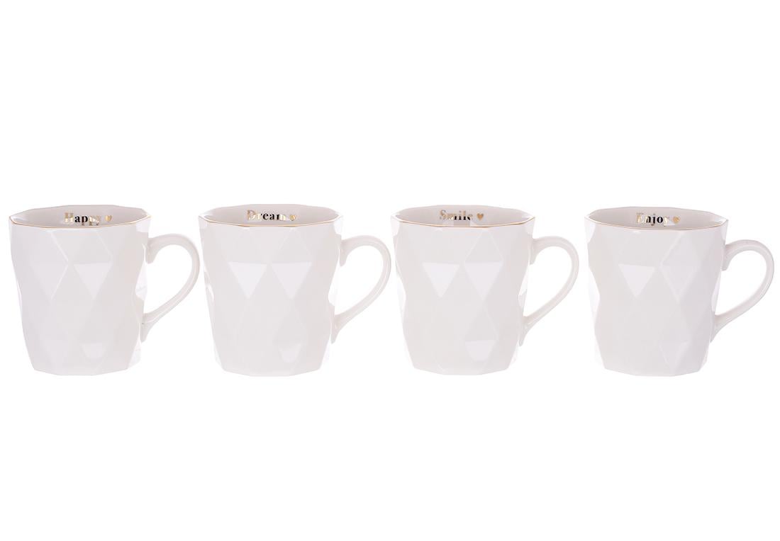 Набор кружек фарфоровых BonaDi с золотым ободком и золотой надписью 350 мл 4 шт. (311-109)