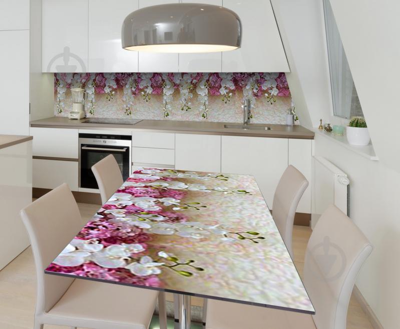 Наклейка 3Д виниловая на стол Zatarga «Дождь орхидей» 650х1200 мм для домов, квартир, столов, кофейн, кафе