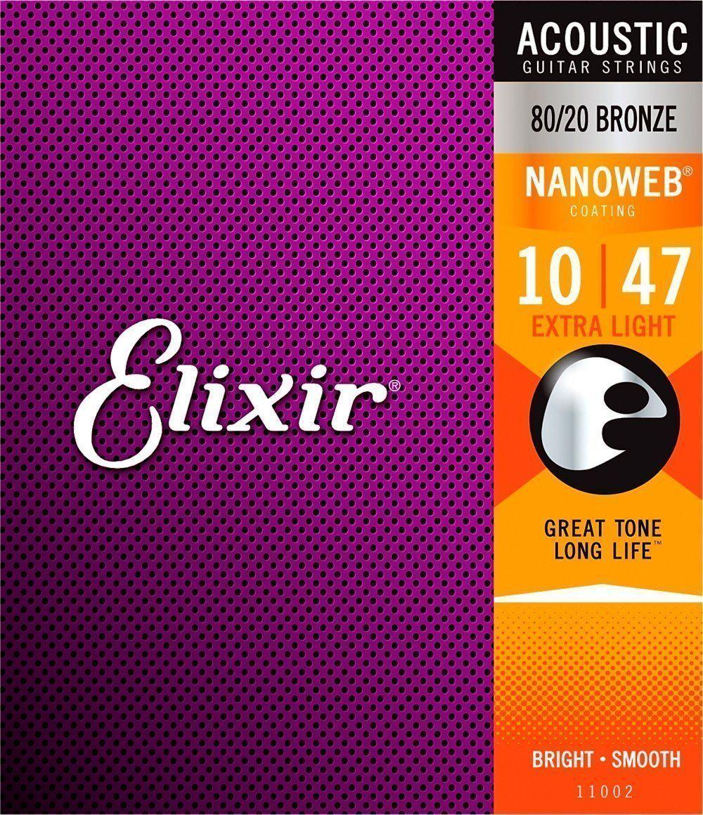 Струны для акустической гитары Elixir Nanoweb 80/20 Bronze 11002 (127983)