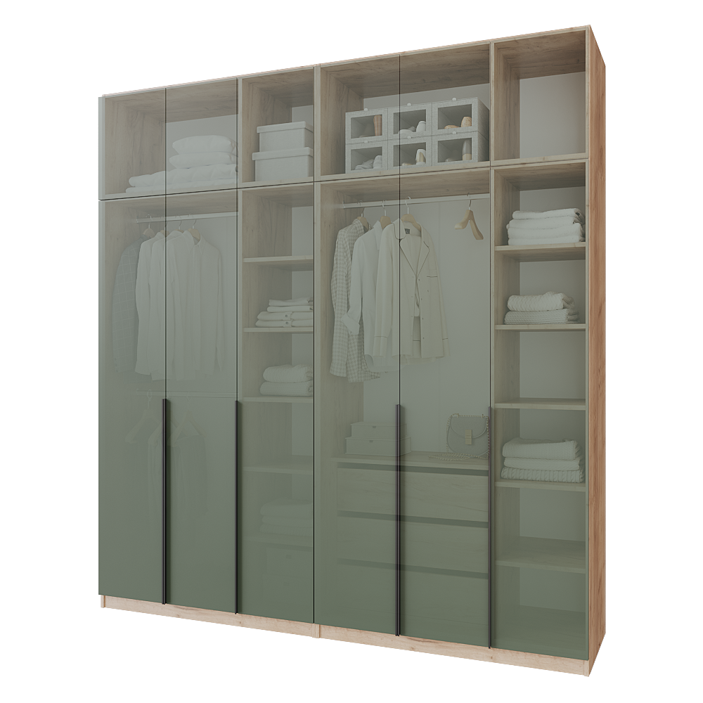 Шафа розпашна з тумбою та антресолью Меблітренд Чиназес Чита-2400.4 2400х500х2450 мм Дуб крафт золотий/Зелений димчастий (27504250) - фото 3 Шафа розпашна з тумбою та антресолью Меблітренд Чиназес Чита-2400.4 2400х500х2450 мм Дуб крафт золотий/Зелений димчастий (27504250) - фото 3