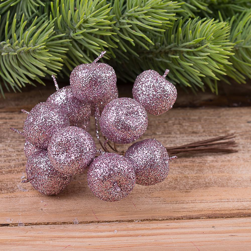 Декоративный пучок яблок в блестках Silver/Pink (2188-13)