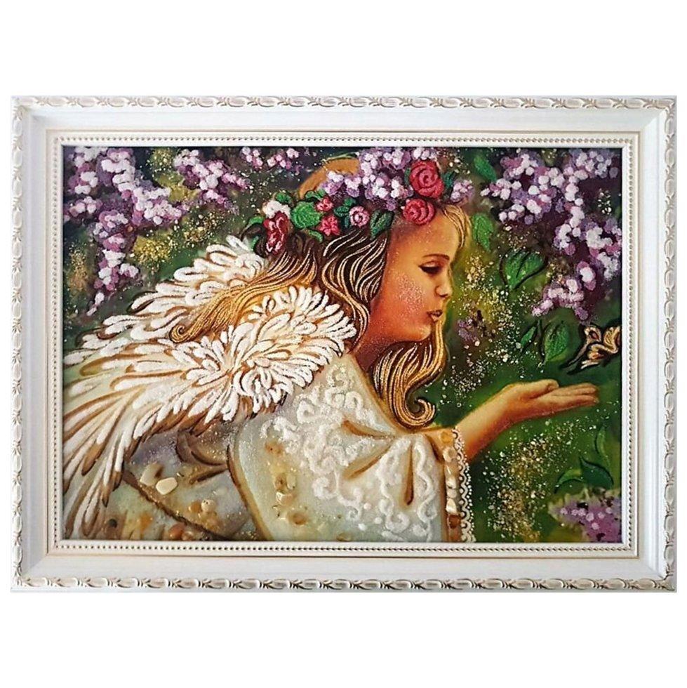 Картина Ангелочек с бабочкой из янтаря 20х30 см (К1265-20х30)