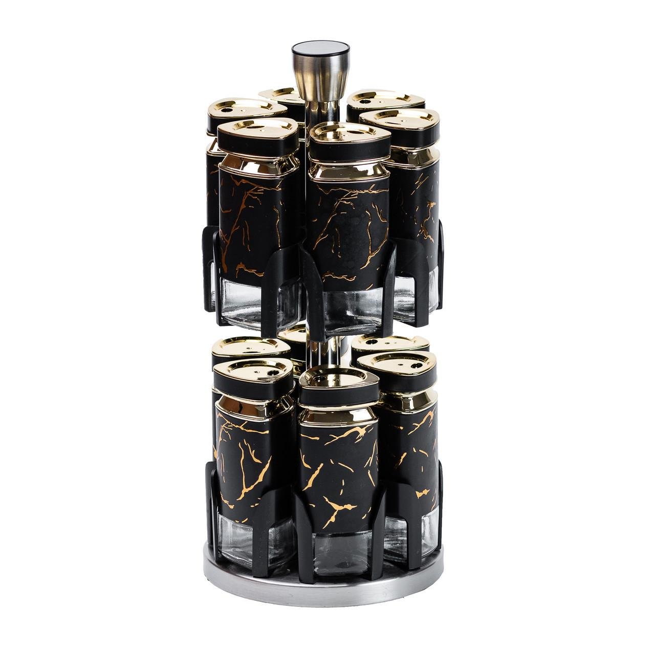 Набір для спецій на підставці 12 шт. по 120 мл Чорний мармур (HP1356)