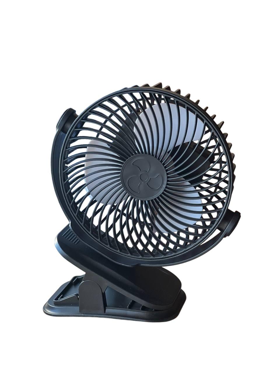 Вентилятор настільний акумуляторний з прищіпкою 360° 3 режими тихий USB Чорний